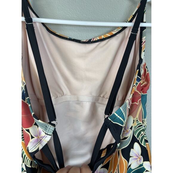 Hurley One Piece Swim XL Tropical Floral Burgundy White‎ Orange Hawaiian EUC - Picture 8 of 10